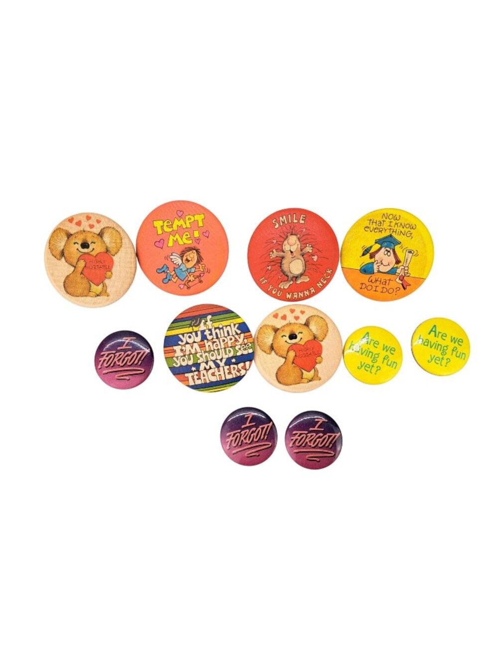 Vintage 1980 Hallmark Pins Lot Of 11 Humor Love Cute Sayings Buttons Tempt Me